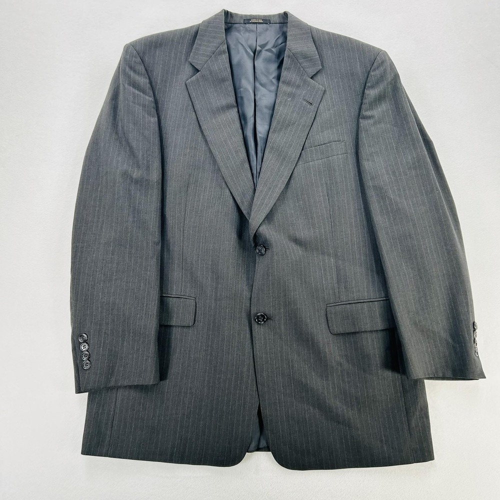 Hart Schaffner Marx Suit Jacket Mens 44R Gray Pinstripe Classic Fit Two Button - Picture 1 of 16